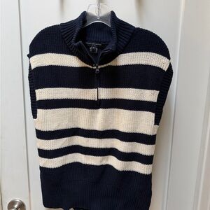 Preppy French Connection Cotton Navy and Cream Women's half zip Sweater